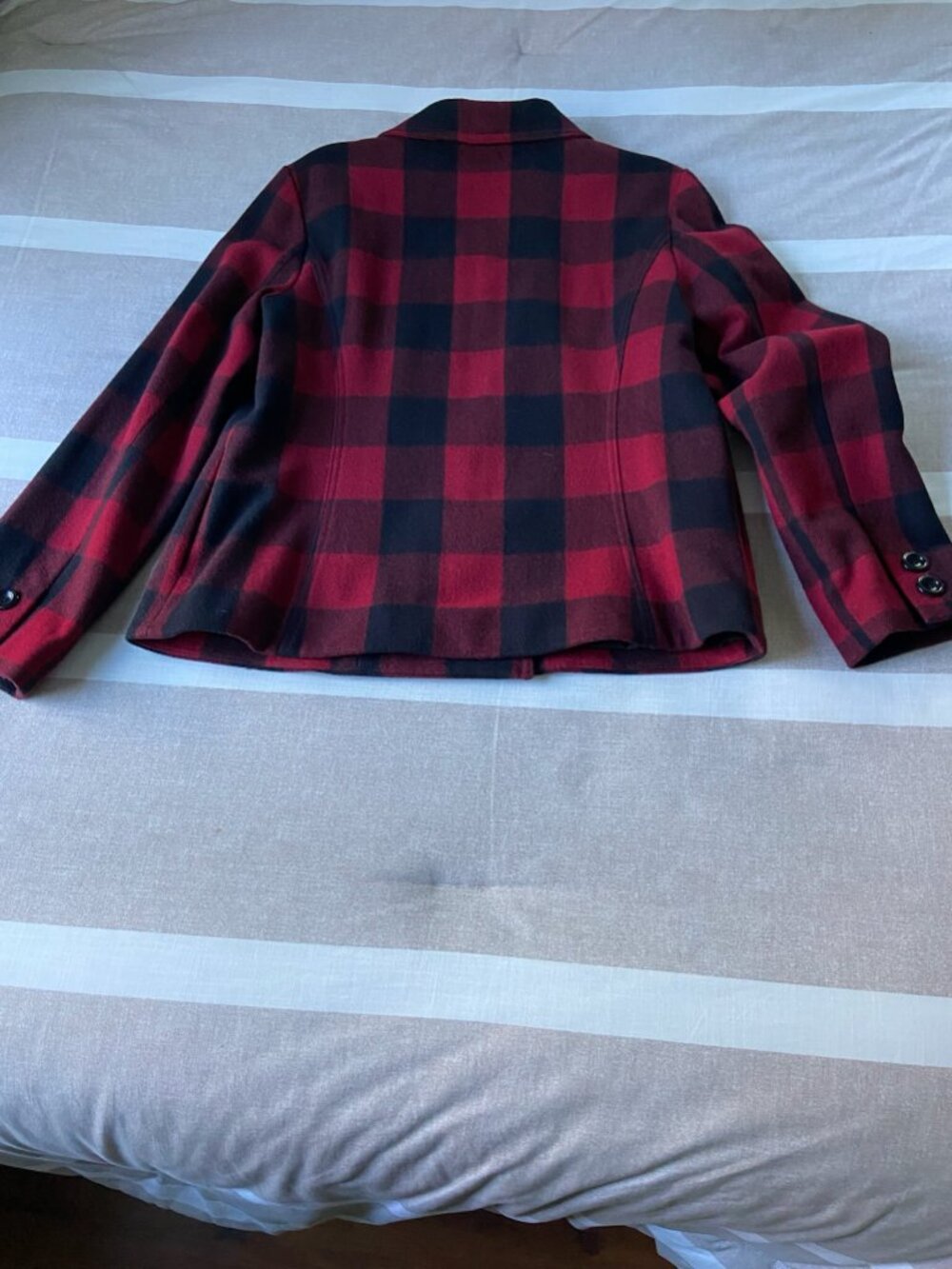Gap Women’s Red Black Buffalo Plaid Wool Blend Peacoat Size L - Picture 4 of 6